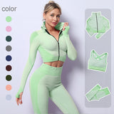 2/3PCS Seamless Women Yoga Set Workout Sportswear Gym Clothing Fitness Long Sleeve Crop Top