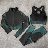 2/3PCS Seamless Women Yoga Set Workout Sportswear Gym Clothing Fitness Long Sleeve Crop Top