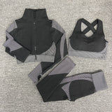 2/3PCS Seamless Women Yoga Set Workout Sportswear Gym Clothing Fitness Long Sleeve Crop Top