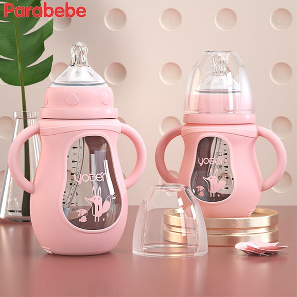 Glass Baby Bottle Silicone Straw Water Drink Bottles For Baby Milk Feeder Set Baby Feeding Bottle Newborn Baby Bottle Spoon