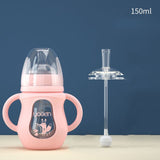 Glass Baby Bottle Silicone Straw Water Drink Bottles For Baby Milk Feeder Set Baby Feeding Bottle Newborn Baby Bottle Spoon