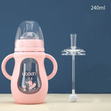 Glass Baby Bottle Silicone Straw Water Drink Bottles For Baby Milk Feeder Set Baby Feeding Bottle Newborn Baby Bottle Spoon