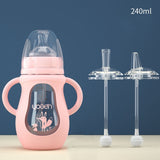 Glass Baby Bottle Silicone Straw Water Drink Bottles For Baby Milk Feeder Set Baby Feeding Bottle Newborn Baby Bottle Spoon