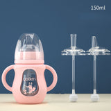 Glass Baby Bottle Silicone Straw Water Drink Bottles For Baby Milk Feeder Set Baby Feeding Bottle Newborn Baby Bottle Spoon