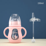 Glass Baby Bottle Silicone Straw Water Drink Bottles For Baby Milk Feeder Set Baby Feeding Bottle Newborn Baby Bottle Spoon