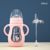 Glass Baby Bottle Silicone Straw Water Drink Bottles For Baby Milk Feeder Set Baby Feeding Bottle Newborn Baby Bottle Spoon