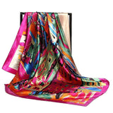 Silk Scarf Women Print Hair Neck Square Scarves Office Ladies Shawl Bandanna 90X90CM Muslim Hijab Handkerchief Muffler Foulard