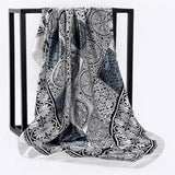 Silk Scarf Women Print Hair Neck Square Scarves Office Ladies Shawl Bandanna 90X90CM Muslim Hijab Handkerchief Muffler Foulard