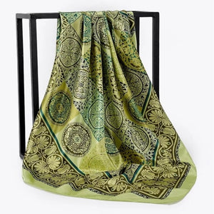 Silk Scarf Women Print Hair Neck Square Scarves Office Ladies Shawl Bandanna 90X90CM Muslim Hijab Handkerchief Muffler Foulard