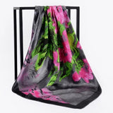 Silk Scarf Women Print Hair Neck Square Scarves Office Ladies Shawl Bandanna 90X90CM Muslim Hijab Handkerchief Muffler Foulard