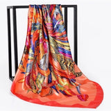 Silk Scarf Women Print Hair Neck Square Scarves Office Ladies Shawl Bandanna 90X90CM Muslim Hijab Handkerchief Muffler Foulard