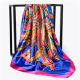 Silk Scarf Women Print Hair Neck Square Scarves Office Ladies Shawl Bandanna 90X90CM Muslim Hijab Handkerchief Muffler Foulard