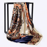 Silk Scarf Women Print Hair Neck Square Scarves Office Ladies Shawl Bandanna 90X90CM Muslim Hijab Handkerchief Muffler Foulard