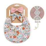 3Pcs Baby Headband Tassel Saliva Towel Floral Print Newborn Double Side Bibs Boys Girls Bandana Burp Cloths Feeding Smock Stuff