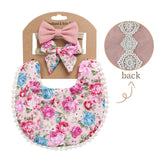 3Pcs Baby Headband Tassel Saliva Towel Floral Print Newborn Double Side Bibs Boys Girls Bandana Burp Cloths Feeding Smock Stuff