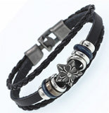 Braided Wrap Leather Bracelets for Men Vintage Life Tree Rudder Charm Wood Beads Ethnic Tribal Wristbands