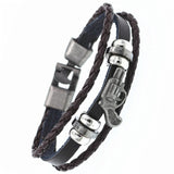 Braided Wrap Leather Bracelets for Men Vintage Life Tree Rudder Charm Wood Beads Ethnic Tribal Wristbands