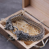 Rock Viking Wolf Charm Bracelet Men's Stainless Steel Mesh Chain Gold Wolf Punk Bracelets Biker Jewelry