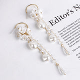 Long Tassel Simulated Pearl Drop Earrings Big Crystal Bead Flower Petal Earrings for Women Wedding Jewelry