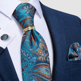 Men Tie Gold, Tie Ring Hanky Cufflink Silk Tie Set