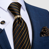 Men Tie Gold, Tie Ring Hanky Cufflink Silk Tie Set