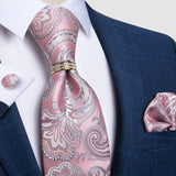 Men Tie Gold, Tie Ring Hanky Cufflink Silk Tie Set