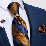 Men Tie Gold, Tie Ring Hanky Cufflink Silk Tie Set