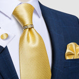 Men Tie Gold, Tie Ring Hanky Cufflink Silk Tie Set