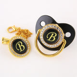 Luxury Black Bling Baby Pacifier And Clip Alphabet Letter M Infant Pacifier Gold Letter Unique 26 Name Initials Baby Shower Gift