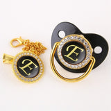 Luxury Black Bling Baby Pacifier And Clip Alphabet Letter M Infant Pacifier Gold Letter Unique 26 Name Initials Baby Shower Gift