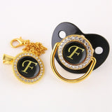 Luxury Black Bling Baby Pacifier And Clip Alphabet Letter M Infant Pacifier Gold Letter Unique 26 Name Initials Baby Shower Gift