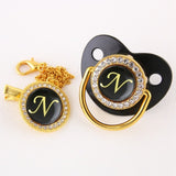 Luxury Black Bling Baby Pacifier And Clip Alphabet Letter M Infant Pacifier Gold Letter Unique 26 Name Initials Baby Shower Gift