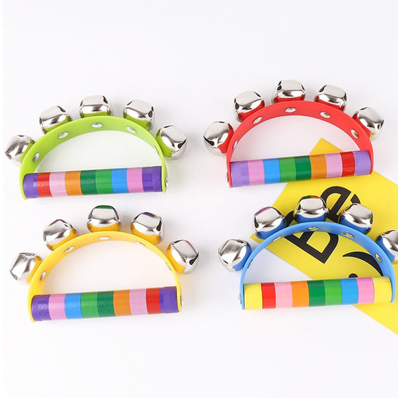 Random Colorful Cartoon Baby Rattle Rainbow Toy Kid Pram Crib Handle Wooden Activity Bell 5 Jingle Stick Shaker Rattle Baby Gift