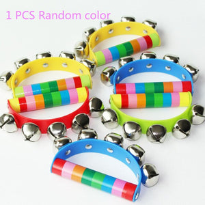 Random Colorful Cartoon Baby Rattle Rainbow Toy Kid Pram Crib Handle Wooden Activity Bell 5 Jingle Stick Shaker Rattle Baby Gift