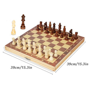 Wooden Chess Set. Large Board With 34 Chess Pieces