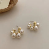 AOMU 2020 Chic Imitation Pearl Geometric Fan Shaped Elegant Stud Earrings for Women Girls Jewelry Party Asseccoires