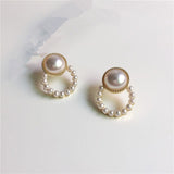 AOMU 2020 Chic Imitation Pearl Geometric Fan Shaped Elegant Stud Earrings for Women Girls Jewelry Party Asseccoires