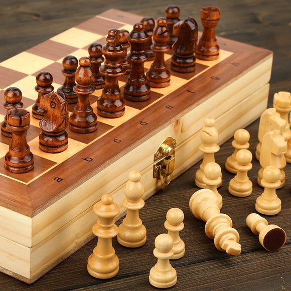 Wooden Chess Set. Large Board With 34 Chess Pieces