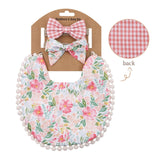 3Pcs Baby Headband Tassel Saliva Towel Floral Print Newborn Double Side Bibs Boys Girls Bandana Burp Cloths Feeding Smock Stuff