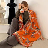 Scarf Women Cashmere Warm Pashmina Foulard Lady Luxury Horse Scarves Thick Soft Bufanda Shawls Wraps