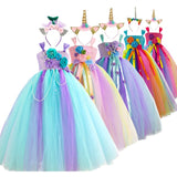 Children Fancy Unicorn Dress Princess Birthday Costume Kids Christmas Carnival Dresses for Girls Cosplay Clothing Robes Filles