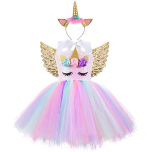 Children Fancy Unicorn Dress Princess Birthday Costume Kids Christmas Carnival Dresses for Girls Cosplay Clothing Robes Filles