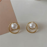 AOMU 2020 Chic Imitation Pearl Geometric Fan Shaped Elegant Stud Earrings for Women Girls Jewelry Party Asseccoires