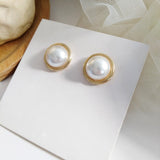 AOMU 2020 Chic Imitation Pearl Geometric Fan Shaped Elegant Stud Earrings for Women Girls Jewelry Party Asseccoires