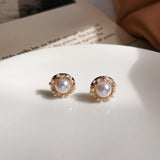 AOMU 2020 Chic Imitation Pearl Geometric Fan Shaped Elegant Stud Earrings for Women Girls Jewelry Party Asseccoires