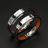 Cuff Bracelet- Fashion Charm Jewelry Black Leather Stainless Steel Men Casual Zodiac Signs Punk Bracelet