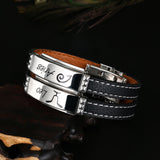 Cuff Bracelet- Fashion Charm Jewelry Black Leather Stainless Steel Men Casual Zodiac Signs Punk Bracelet