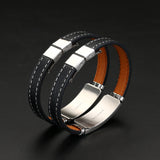 Cuff Bracelet- Fashion Charm Jewelry Black Leather Stainless Steel Men Casual Zodiac Signs Punk Bracelet