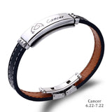 Cuff Bracelet- Fashion Charm Jewelry Black Leather Stainless Steel Men Casual Zodiac Signs Punk Bracelet