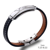 Cuff Bracelet- Fashion Charm Jewelry Black Leather Stainless Steel Men Casual Zodiac Signs Punk Bracelet